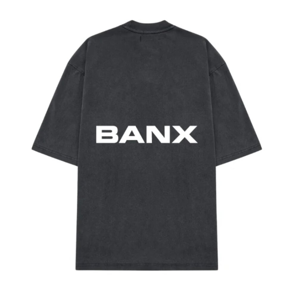 Banx Clothing STAPLE LOGO Oversized Slim Tee - Stone Washed (White Print)
